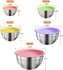7-Speed Electric Hand Mixer,5 Large Mixing Bowls Set,Handheld Mixers with Whisks Beater,Stainless Steel Metal Nesting Bowl Measuring Cups Spoons Kitchen Cake Blender for Prep Baking Supplies