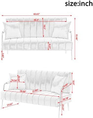 Velvet Loveseat Sofa with 2 Throw Pillows, Fabric Sofa with Metal Legs for Small Space Tufted Cushions Soft Sectional 2-Seat Couch for Living Room, Office, Apartment (Dark Gray)