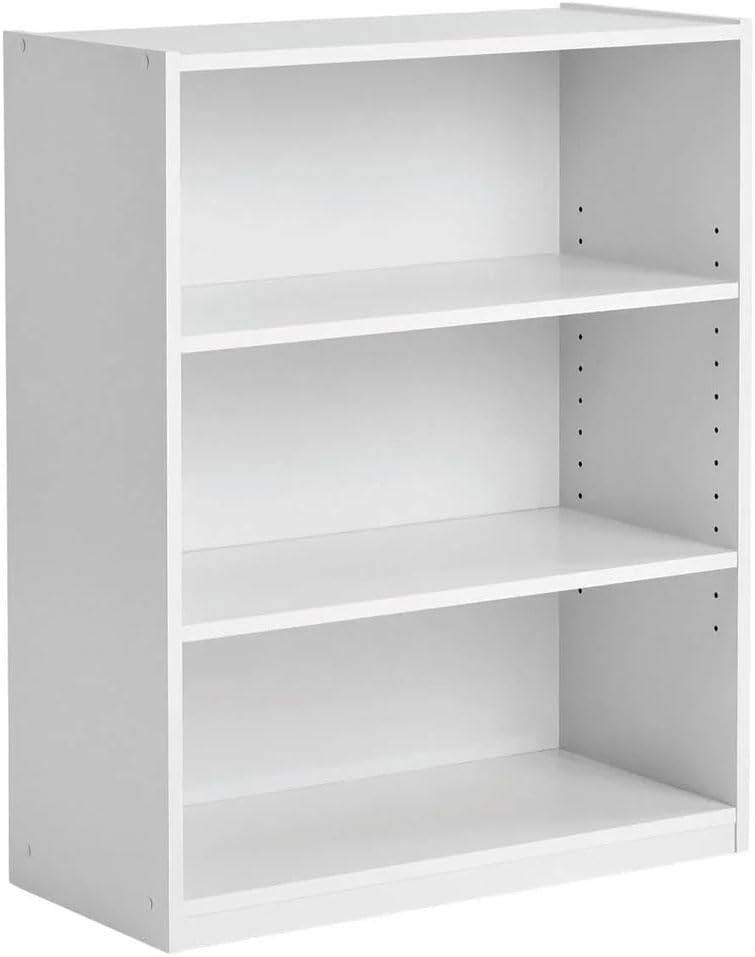 White Modern Book Shelves 31-Inch Three-Level Adjustable Closed Design Book Shelf for Office Living Room Family Room Study Bookcases