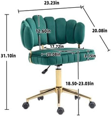 Velvet Home Office Desk Chair with Tufted Design, Modern Swivel Computer Chair with Adjustable Height, Accent Armchair on Wheels for Girls and Women, Perfect for Home Office and Study (Emerald)
