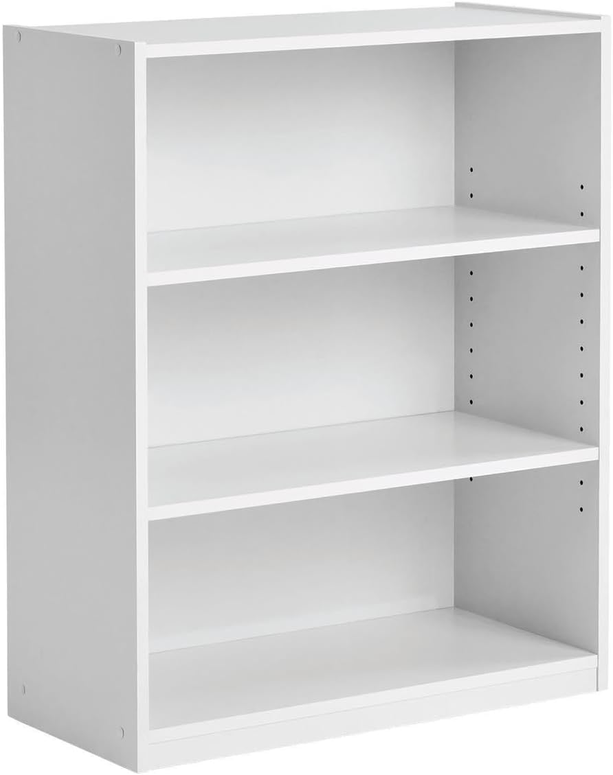3-Shelf Bookcase with Adjustable Shelves, White