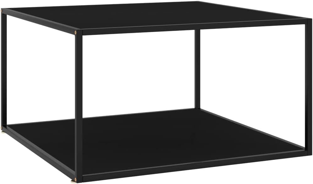 Coffee Table Black Tempered Glass - Modern, Durable Center Table for Living Room, Small Square Coffee Tables Set for Home Spaces
