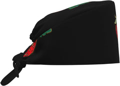 Cleaning Working Cap Beautiful Strawberry Brooch Printed Chef Hat for Women & Men, Adjustable, Breathable