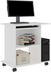 White Computer Desk with Keyboard Tray and Wheels, 31.5 inch Small Office Desk with CPU Stand and Shelves, Engineered Wood Compact Workstation for Home Office Study Room