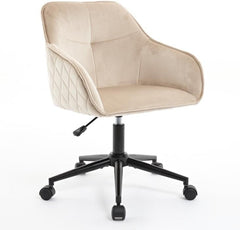 Luxury Velvet Office Desk Chair – Modern Home Desk Chair with Wheels, Perfect for Living Room, Bedroom, and Study Room(Light Camel)