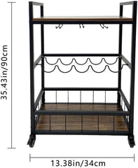Home bar cart, 3-Story bar cart with Wheels, Wine cart, Beverage cart, Rolling Beverage cart with Wine and Glass Shelves