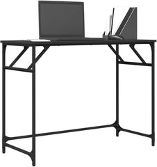 Modern Computer Desk Black 39.4 Inch Writing Table with Sturdy Engineered Wood Top and Metal Frame for Home Office Study Room Small Space Workstation