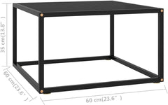 Practical Coffee Table Black with Black Glass 15.7"x15.7"x19.7" Side Table End Table Couch Table for Living Room Home, Office