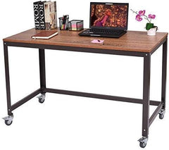COSTWAY Computer, Wood Portable Compact Simple Style Study Writing Desk Workstation 4 Smooth Wheels, Home Office Collection Work Table, Brown