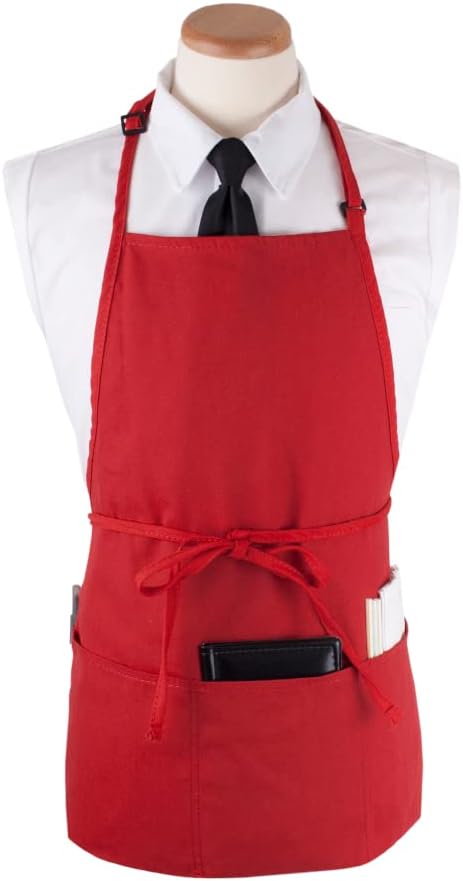 JRC Ritz CL3PBIARDFP Chef's Line Bib Apron 26" x 23" Long with 3 Front Pockets, Red (Case of 12)