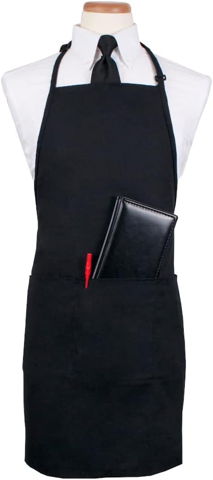 JRC Ritz CL3PBIAELBK Chef's Line Bib Apron 26" x 31" Long with 3 Front Pockets, Black (Case of 12)