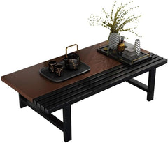 Modern Coffee Table, Italian Design, Dark Wood Top with Black Metal Frame, 25-inch Height