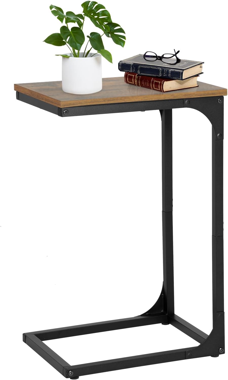 Adjustable Feet C Shaped Sofa Side Table,Sturdy Metal Frame for Bedside,Small Side Table for Couch,Home Office,Living Room,Brown