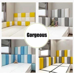 Queen/Fully Cushioned headboard, Modern Vertical Channel Design headboard, 3D soundproof Wall Panel, Large Detachable and Reusable,G,40x20cm/4 Pcs