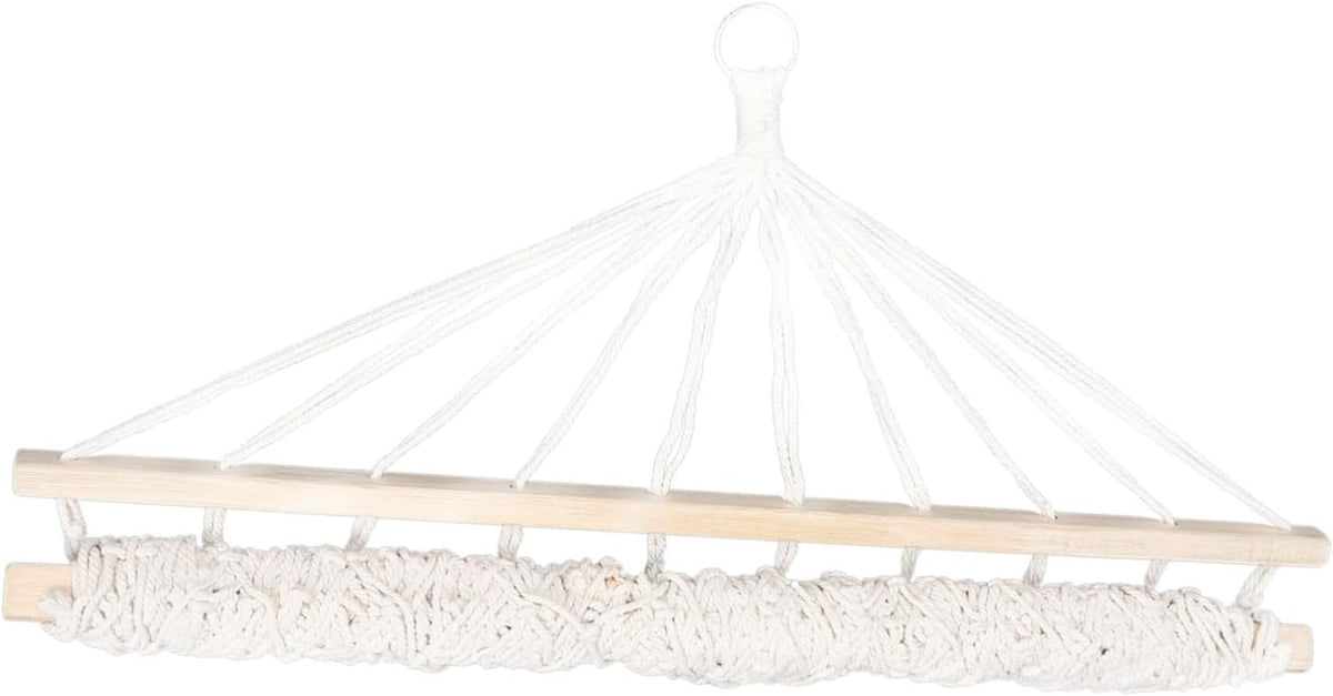 POPETPOP Single Person Outdoor Hanging Bed Hammock with Wood Frame and Cotton Rope Firm Camping Mesh Swing for Indoor and Outdoor Relaxation Beige