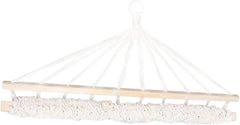 POPETPOP Single Person Outdoor Hanging Bed Hammock with Wood Frame and Cotton Rope Firm Camping Mesh Swing for Indoor and Outdoor Relaxation Beige