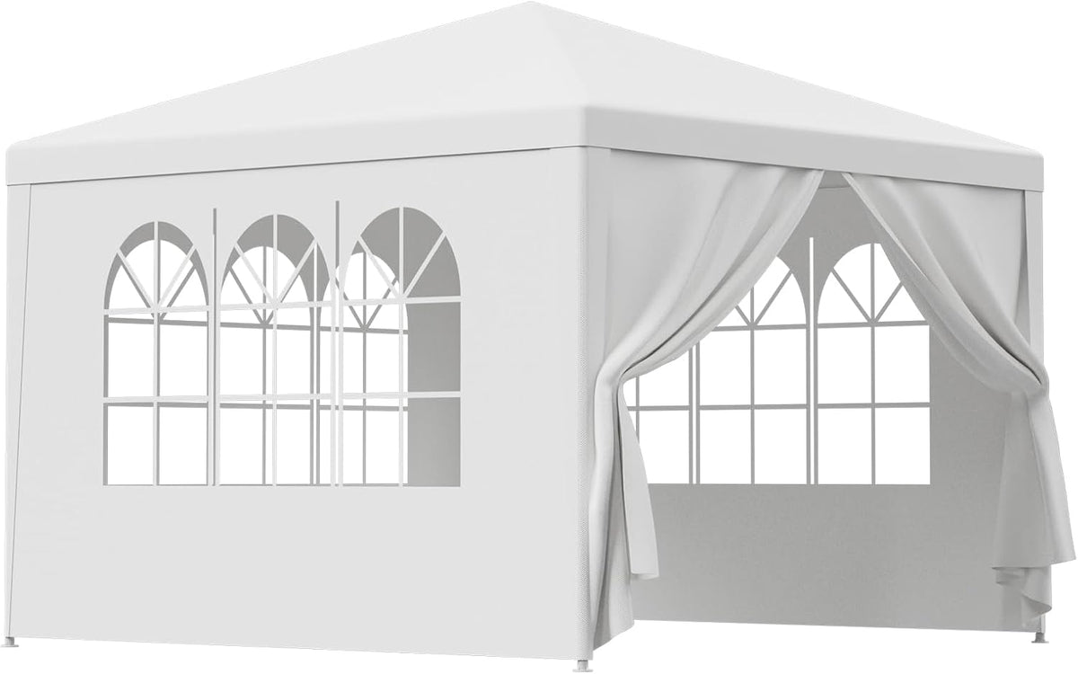 Smartxchoices 10' X 10' Outdoor White Waterproof Gazebo Canopy Tent with Removable Sidewalls Windows Heavy Duty Tent for Party Wedding Events Beach BBQ