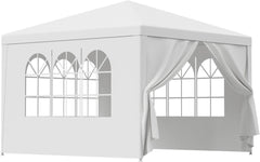Smartxchoices 10' X 10' Outdoor White Waterproof Gazebo Canopy Tent with Removable Sidewalls Windows Heavy Duty Tent for Party Wedding Events Beach BBQ