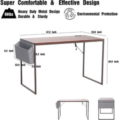 Pemberly Row 48" Home Office Computer Desk with Storage Bag USB Hub in Brown