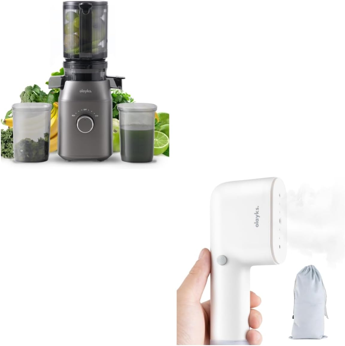 olayks. Juicer Machines with 4.3" Large Feed Chute Fit Whole Fruit and Travel Steamer for Clothes, Fashion Portable Handheld Garment Steamer