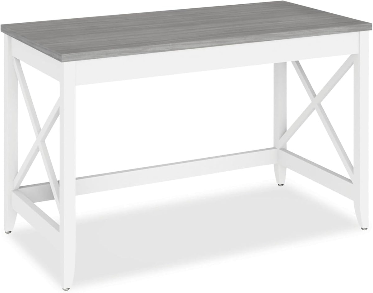 Farmhouse Writing Desk 47 Inch Gray Finish Rustic Modern Office Table Compact Computer Desk Minimalist Home Workstation Wooden Surface for Study Bedroom Studio or Home Office