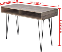 Modern Computer Desk with 2 Storage Compartments, Gray Home Office Desk with Spacious Work Surface, Durable MDF Top and Metal Legs for Study Room Workspace