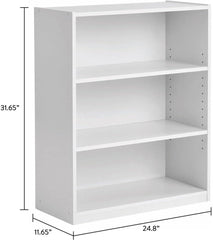 White Modern Book Shelves 31-Inch Three-Level Adjustable Closed Design Book Shelf for Office Living Room Family Room Study Bookcases