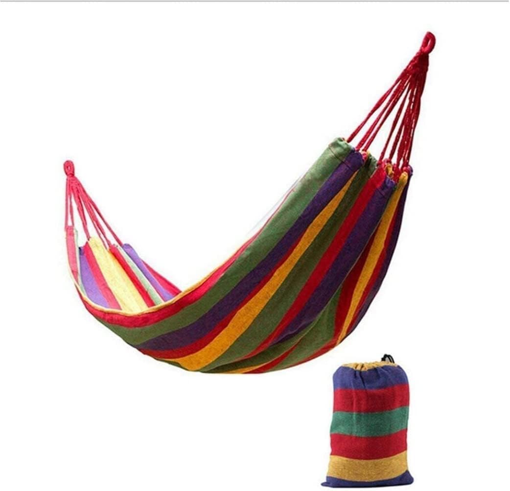 Hammock 2 Persons Striped Hammock Outdoor Leisure Bed Thickened Canvas Hanging Sleeping Swing for Camping Hamock Outside(Red)