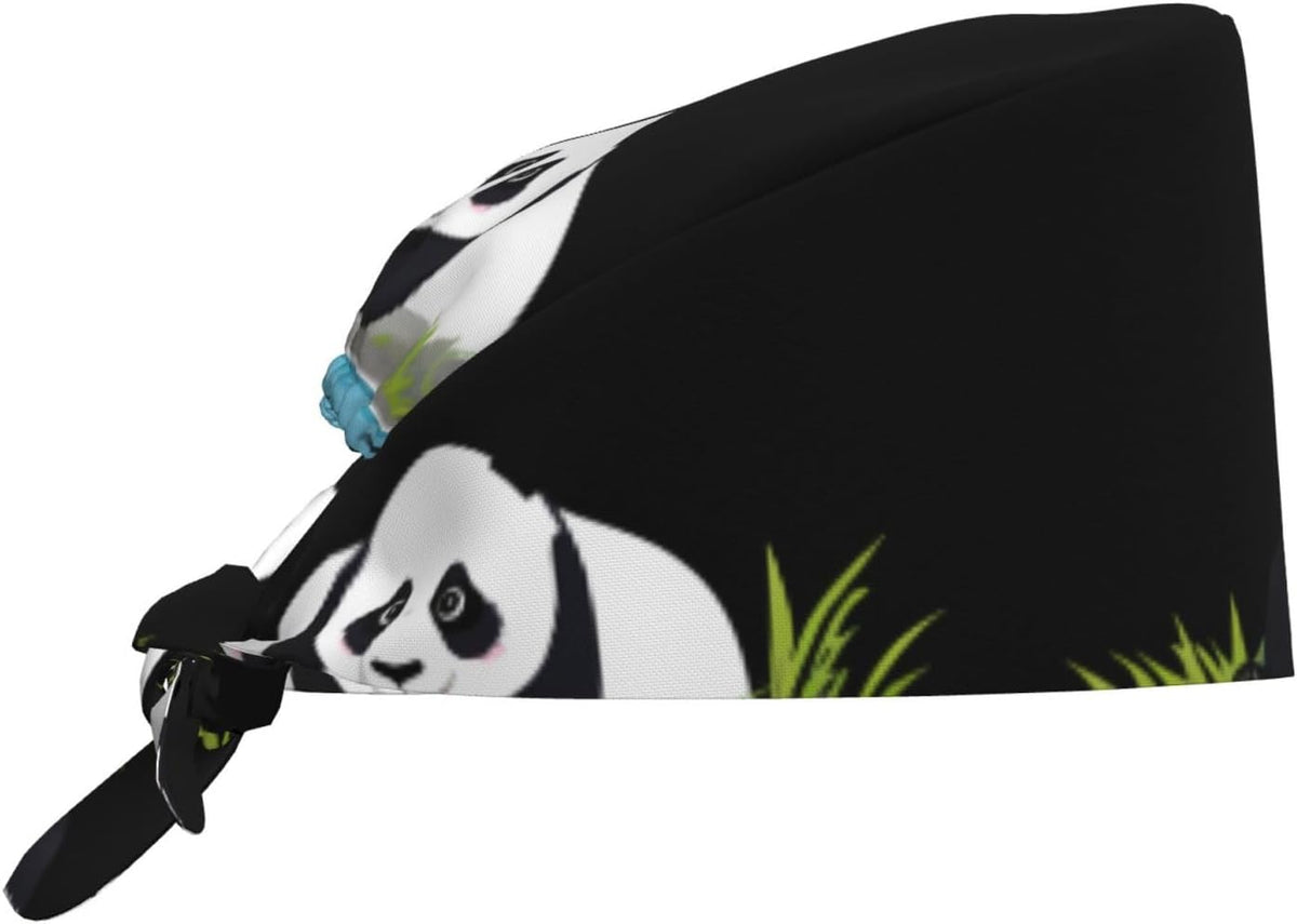 Cleaning Working Cap Refreshing Panda Printed Chef Hat for Women & Men, Adjustable, Breathable Black