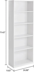 5-Tier Bookcase with Adjustable Shelves, Tall Standing Bookshelf for Home Office, Sturdy Storage Organizer for Books & Display (White)