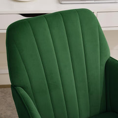 Green Velvet Office Chair with Wheels and Adjustable Height, Ergonomic Swivel Chair with Armrests and Backrest Seat, Modern Upholstered Vanity Chair for Living Room, Bedroom, Office