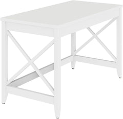 Farmhouse Writing Desk 47 Inch White Finish Modern Rustic Office Table Sleek Minimalist Home Workstation Compact Computer Desk Durable Wood Surface for Study Bedroom or Creative Studio