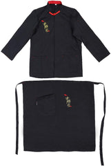 Vintage Unisex Cook Chef Jacket Long Sleeve with Apron humidity Absorption Strip Retro Button Practical Pocket 2Pcs Set Male Female Cotton White Black L XXL Kitchen Resta (L:165-175)