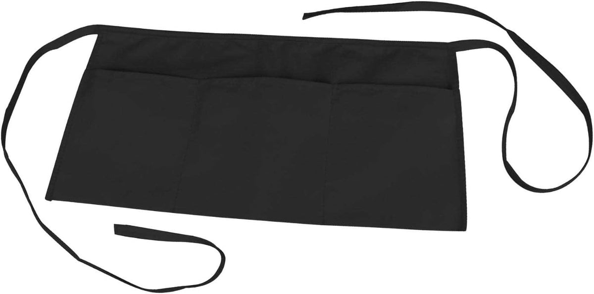 Waist Apron with 3 Pockets Poly Cotton Commercial Restaurant Home Bib Spun, Black, Green, Navy, White, Royal, Red (50, Black)