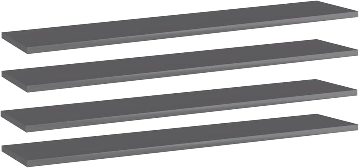 Tidyard Bookshelf Boards 4 Piece High Gloss Gray 39.4 x 7.9 x 0.6 Inch Engineered Wood Replacement Panels, Display Stand Storage Shelves for Bookcase, Cabinet, Sideboard