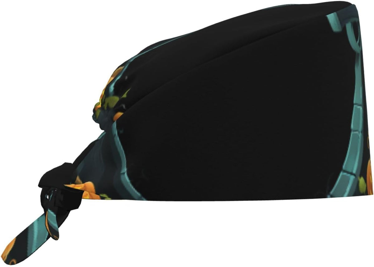 Cleaning Working Cap Pumpkin Grave Printed Chef Hat for Women & Men, Adjustable, Breathable Black