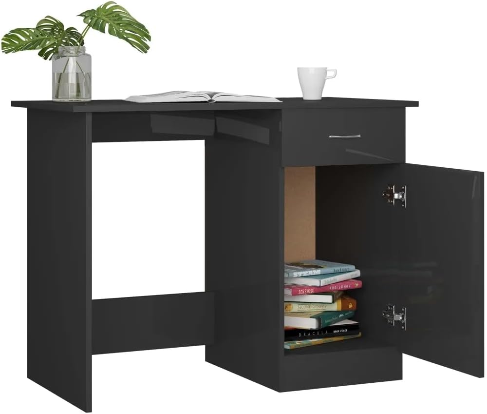 Computer Desk Modern Writing Home Office Table PC Desk Workstation for Bedroom,Desk for Small Spaces Desk with Shelves Gaming Desk with Storage Office Desk High Gloss