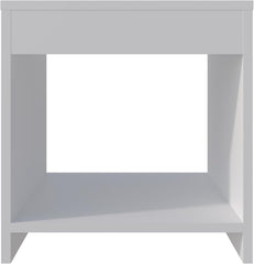 Modern White Nightstand with Storage: 16.5" Open Shelf Bedside Table - Melamine Particle Board for Small Spaces - Easy Assembly & Maintenance