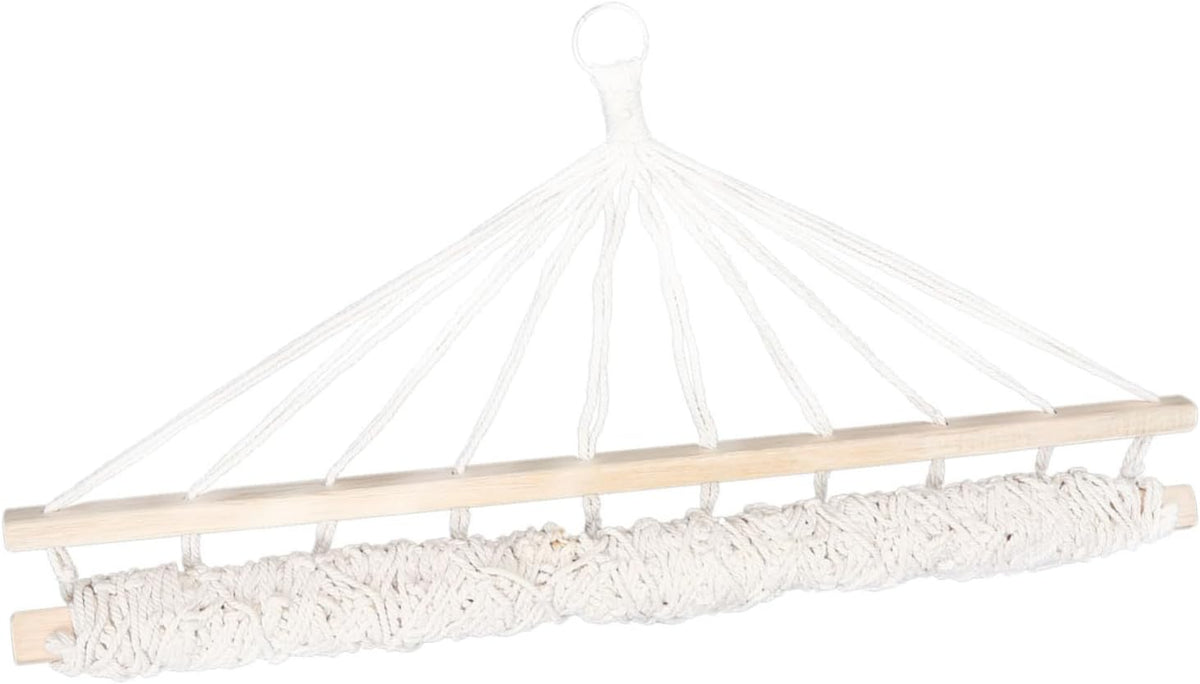 Outdoor Hanging Bed Swing with Solid Wood Frame and Cotton Rope Practical Single Camping Hammock for Backyard Balcony Relaxation Beige