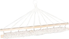 Outdoor Hanging Bed Swing with Solid Wood Frame and Cotton Rope Practical Single Camping Hammock for Backyard Balcony Relaxation Beige