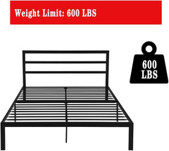 Queen Bed Frame with Headboard & Footboard, 12 Inch High Heavy Duty Metal Platform Bed Frame Queen Size No Box Spring Needed/Large Under Bed Storage Space/Anti-Slip/Noise-Free (Queen, Black)