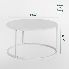 SAYGOER Small Round Coffee Table, White Coffee Tables for Living Room, Modern Center Table for Small Space Home Office Gardern, 27.6 × 27.6 × 17.7inch, White