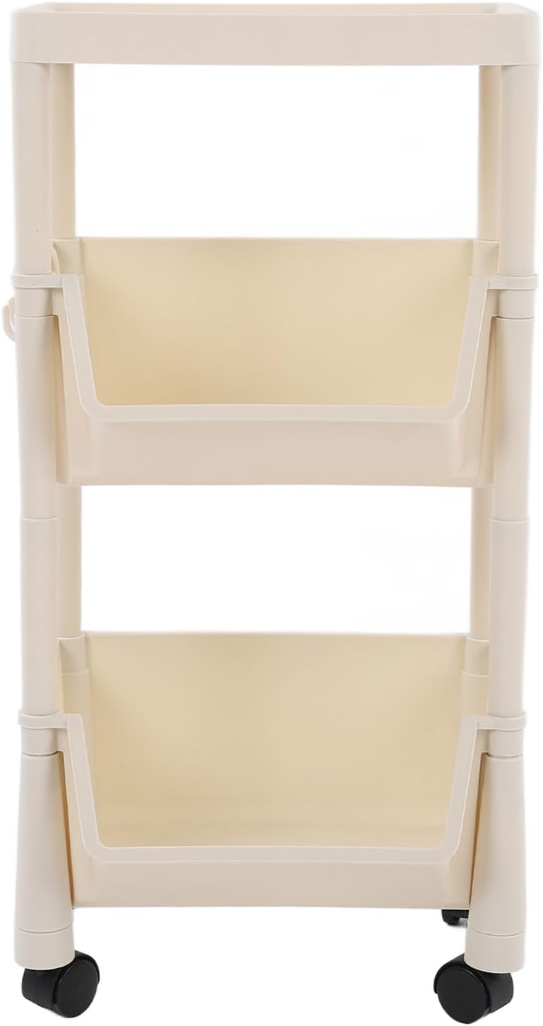 Zerodis Rolling Storage Organizer, Removable Movable Unique Bookcase with Removable Hooks Large Capacity Mobile Utility Cart for Students in Home School (Three Layers with Cover/)