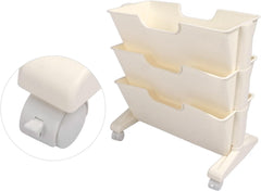 Multilayer Bookcase, Easy Assembly Removable Bookcase, 3 Tiers Spacesaving, 4 Wheels for School Dormitory (White)