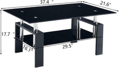 Rectangle Glass Coffee Table, Living Room Rectangle Glass Coffee Table 2-Tier Tea Table Coffee Glass Table with Lower Shelf End Table Modern Glass Side Table Large Storage Space, Black