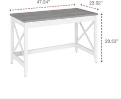 Farmhouse Writing Desk 47 Inch Gray Finish Rustic Modern Office Table Compact Computer Desk Minimalist Home Workstation Wooden Surface for Study Bedroom Studio or Home Office
