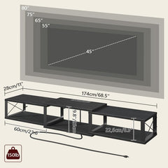 Floating TV Stand with Power Outlet, Wall-Mounted Entertainment Center with Storage, Floating Metal Frame Media Console Shelf for Under TV Storage, for Living Room, Bedroom, White TVBW101E01