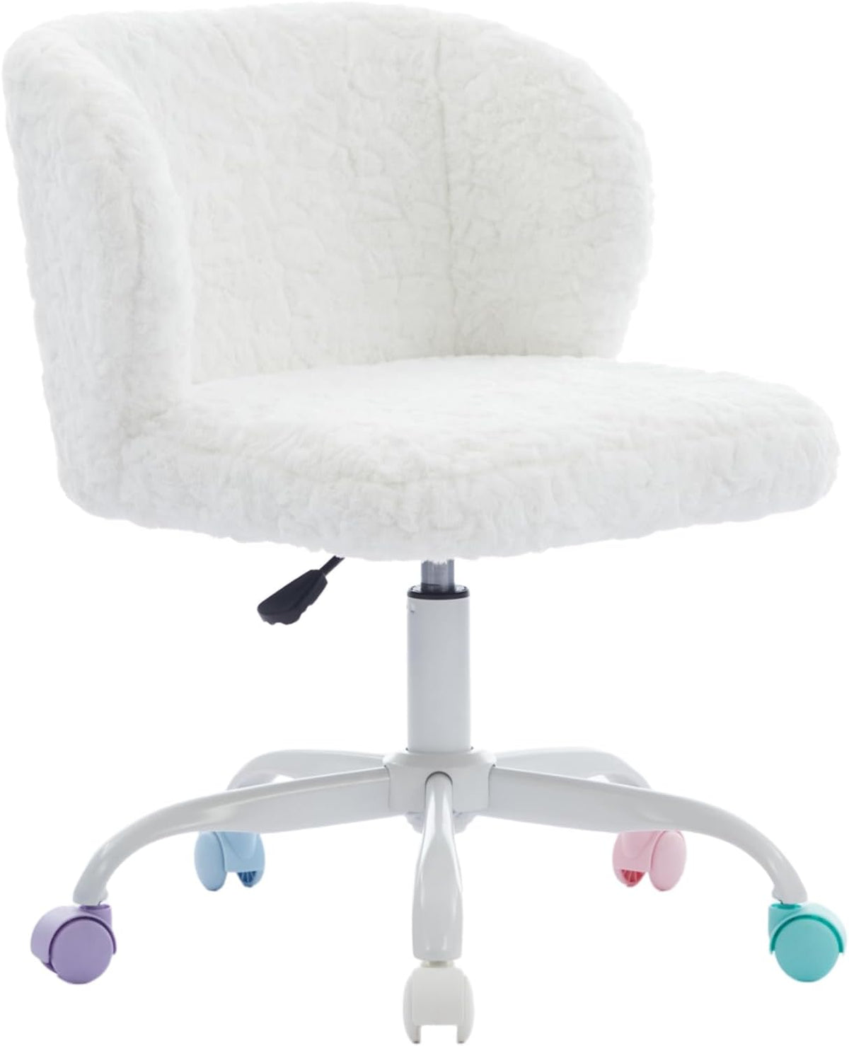 Home Office Fluffy Swivel Desk Chair for Girls, Living Room Bedroom Modern Upholstered Leisure Vanity Chairs on Wheels, Curved Low Backrest Swivel Stool for Kids, Height Adjustable, Violet