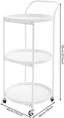 Bar Cart 3-Tier Home Bar Serving Cart with 4 Lockable Universal Wheels, Metal Rolling Cart Mobile Storage Shelf for Kitchen, Living Room, Bedroom, Bathroom, 18.0" D x 16.0" W x 30.7" H (White)