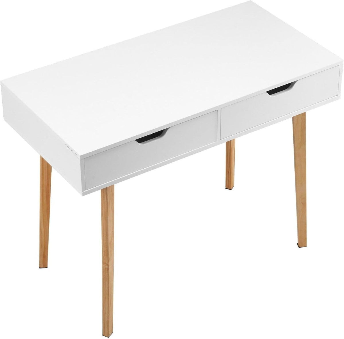 Small Desk with Drawers, Bedroom Desk, Study Table - White + Wood MDF Computer Writing Desk for Home Office